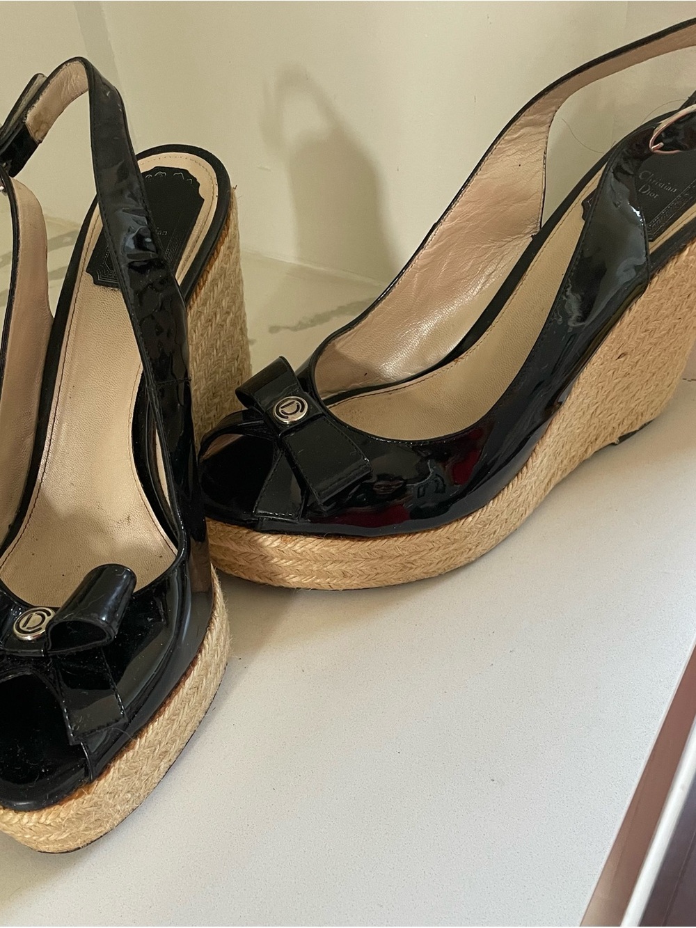 Dior Black Patent Leather Bow Wedge Espadrille - Picture 5 of 7